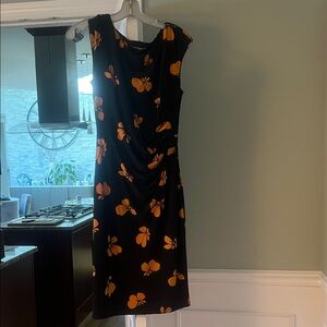 Catherine Malandrino Black Midi Dress with Orange Floral Motif